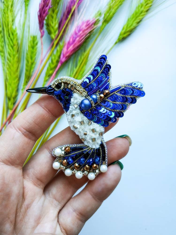 bird jewelry-brooch beads-embroidery brooch-bird embroidery-bird of paradise-bird pin Bird brooch-handmade brooch-bird watcher gift
