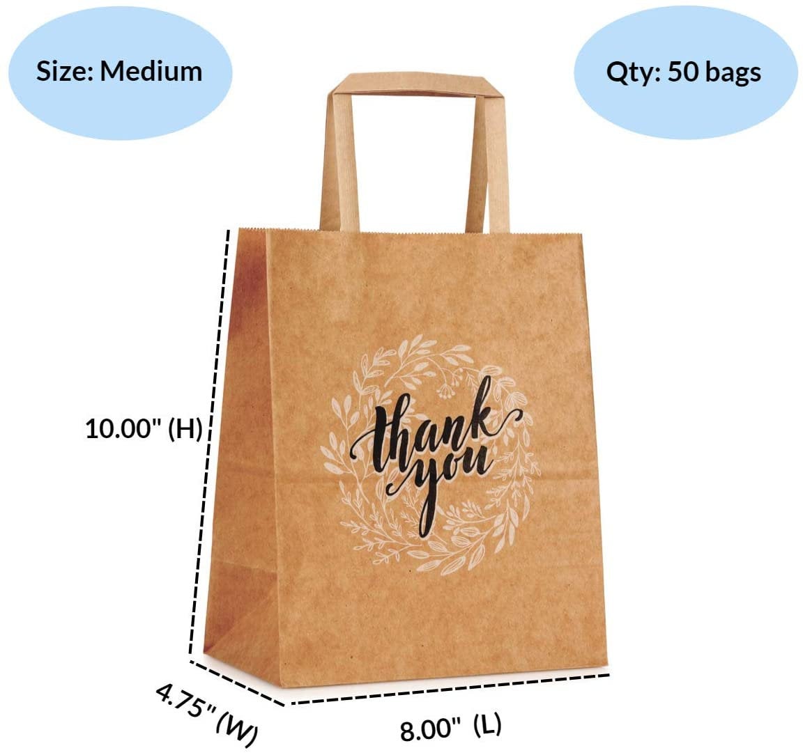 50 Pcs Medium Bulk Gift Bags with Thank You Print (No Bow or...