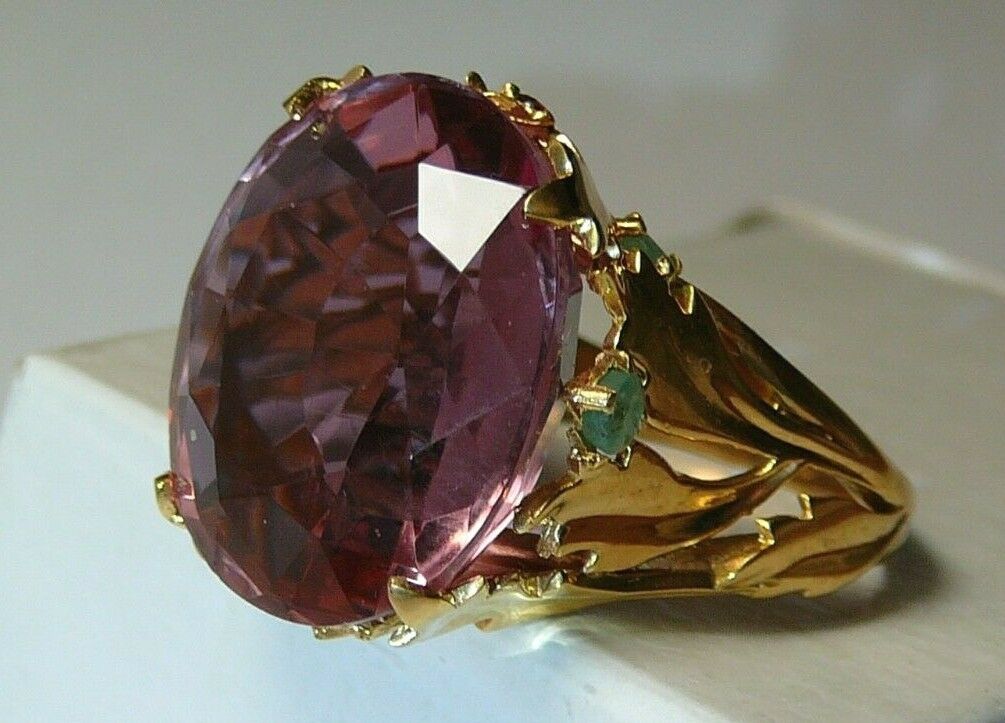 Ring 24k Yellow Gold-Plate Alexandrite Lab. Sterling Silver Natural Garnet