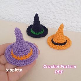 Mini witch hat crochet pattern, Halloween mini hat, tiny hat amigurimi doll, Halloween ornament decor, crochet keychain pattern, Party favor mini witch hat, crochet pattern, halloween accessory, tiny hat crochet, halloween ornament, magic keychain