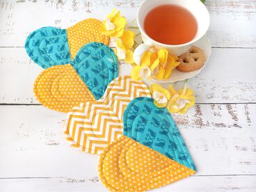 Set of 4 quilted cup coasters with the Ukrainian flag colors