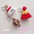 Football fan keychains, Chiefs hat crochet, Super bowl favors, Red striped beanie hat mini crochet pattern, whire and red pom pom hat, Taylor style beanie crochet, taylor swift hat 87, Football keychain, chiefs fan hat crochet, Taylor Travis love